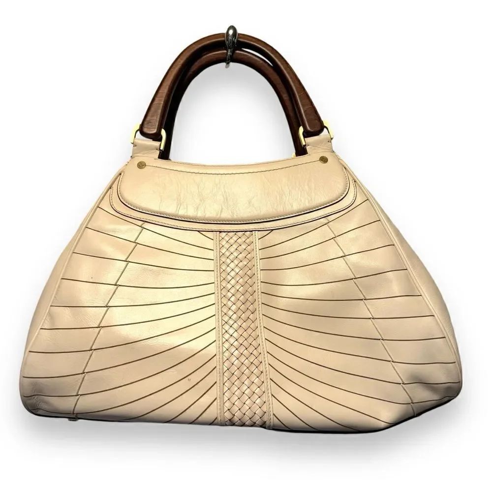 Cole Haan Woven White Leather Tote Bag Purse - Picture 2 of 7